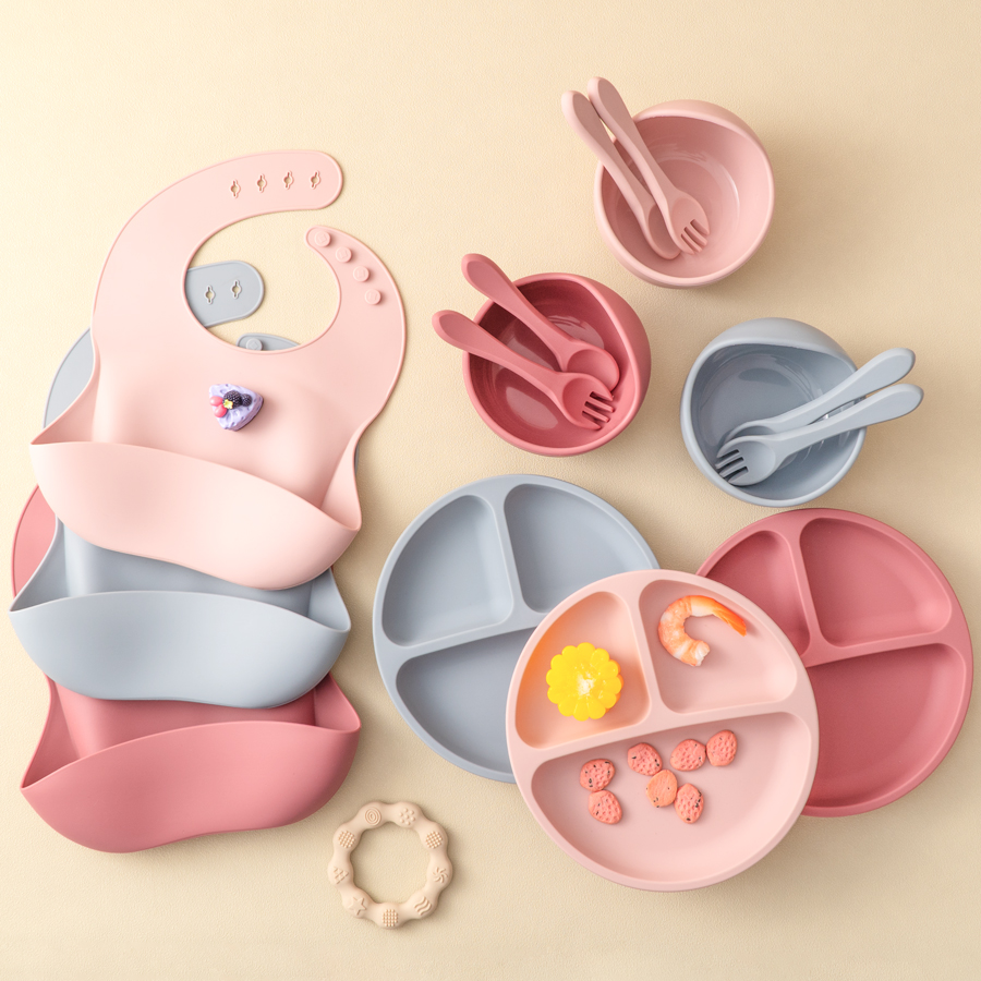 Baby Food Chart - 5 قطعة مجموعة تغذية الطفل سيليكون