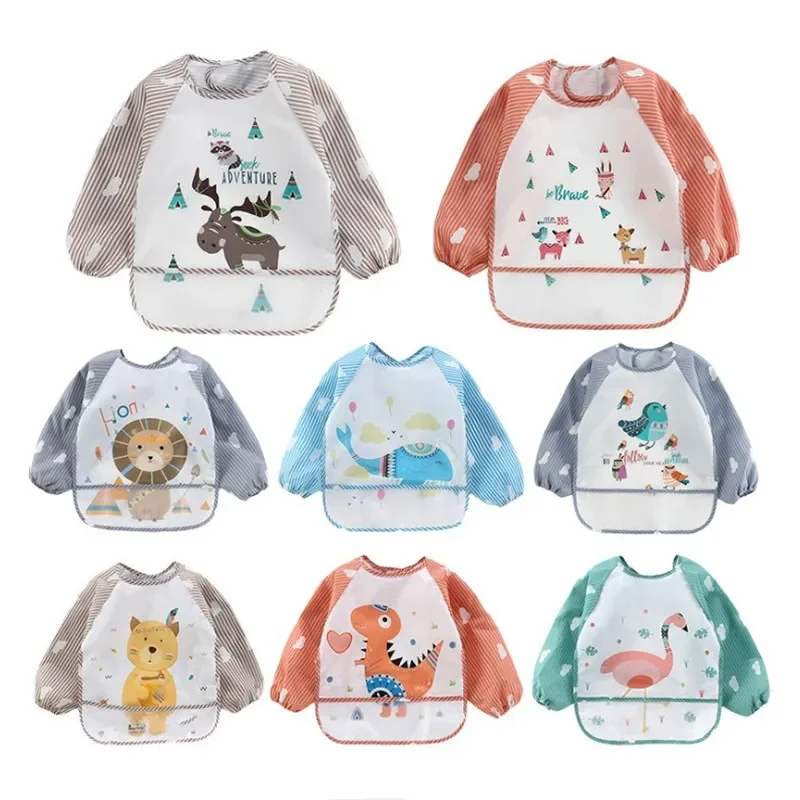 Baby Food Apron - For1-3Year طفل وشاح طويل الأكمام مقاوم